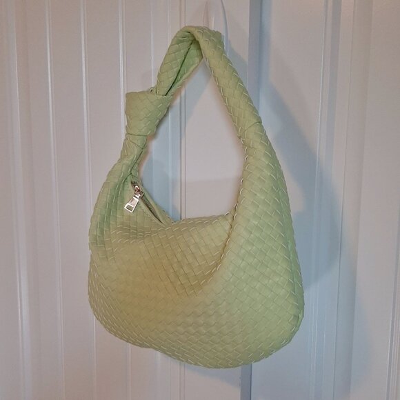 Melie Bianco Brigitte Woven Light Yellow Green Vegan Leather Bag - Picture 3 of 12